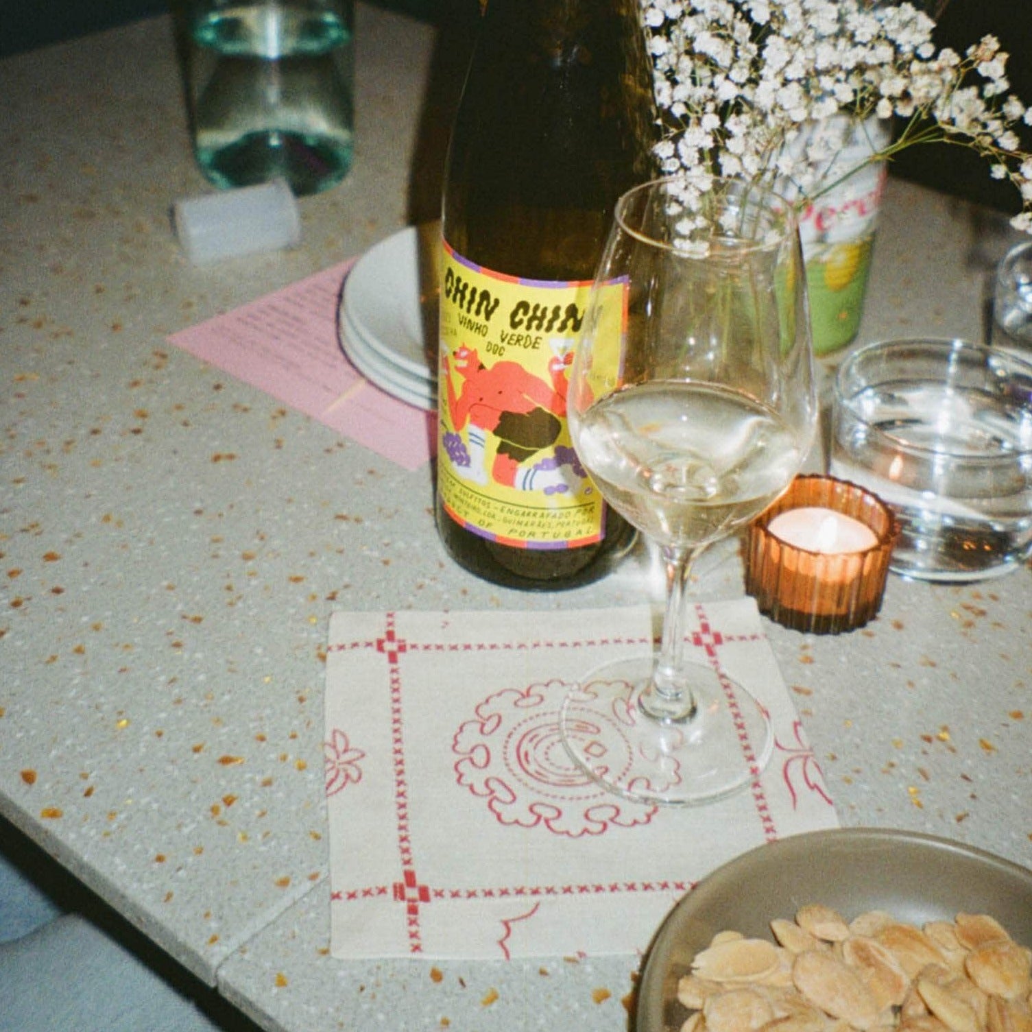 Re-Work Cocktail Napkins in Red Border Print- Set of Four