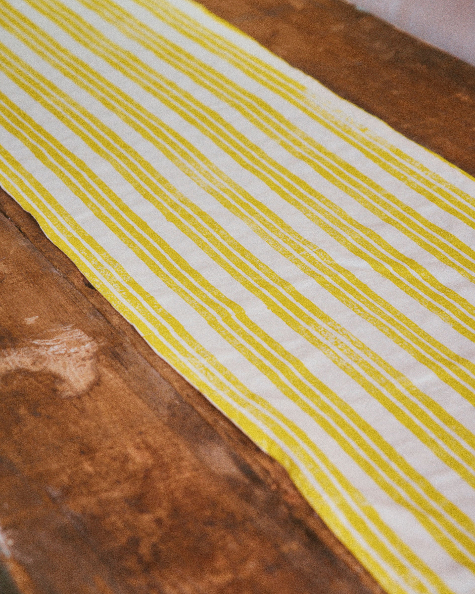 Lemon Yellow Stripe Table Runner