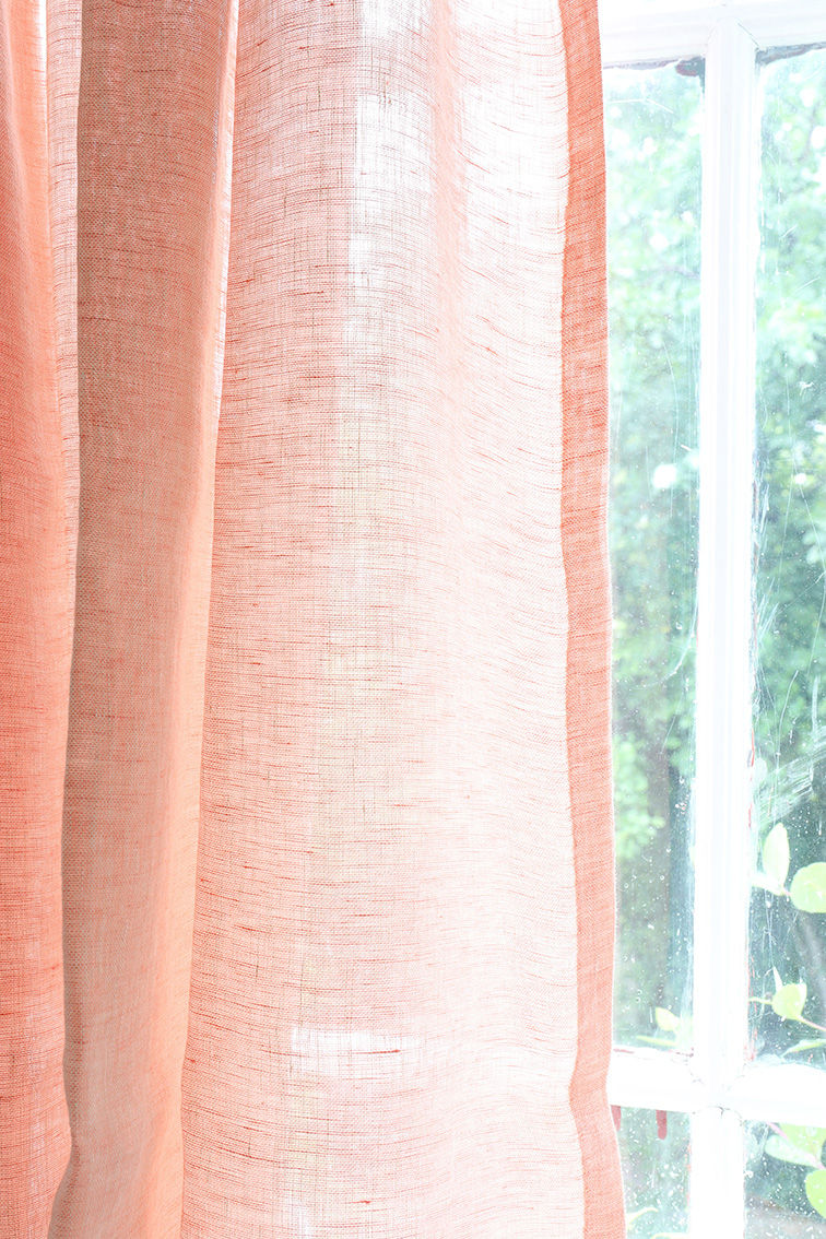 Café Curtain Pure Linen Coral Rose