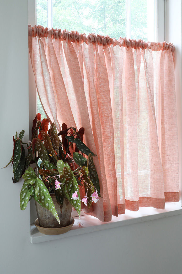 Café Curtain Pure Linen Coral Rose