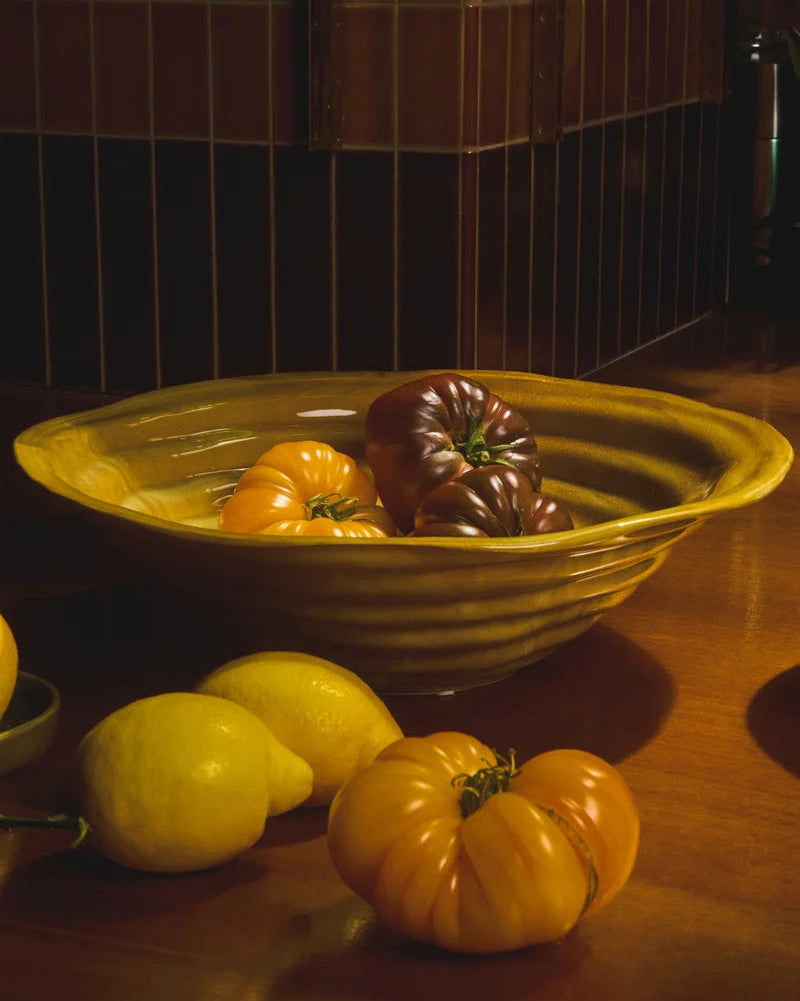 Primavera Mustard Yellow Stoneware Platter, Ø37 x H11 cm