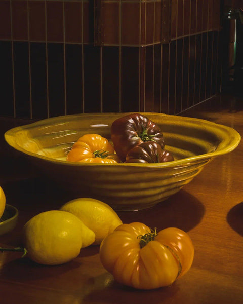 Primavera Mustard Yellow Stoneware Platter, Ø37 x H11 cm