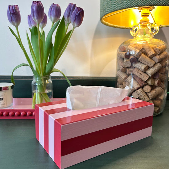 Hand Painted Red and Pink Tissue Box