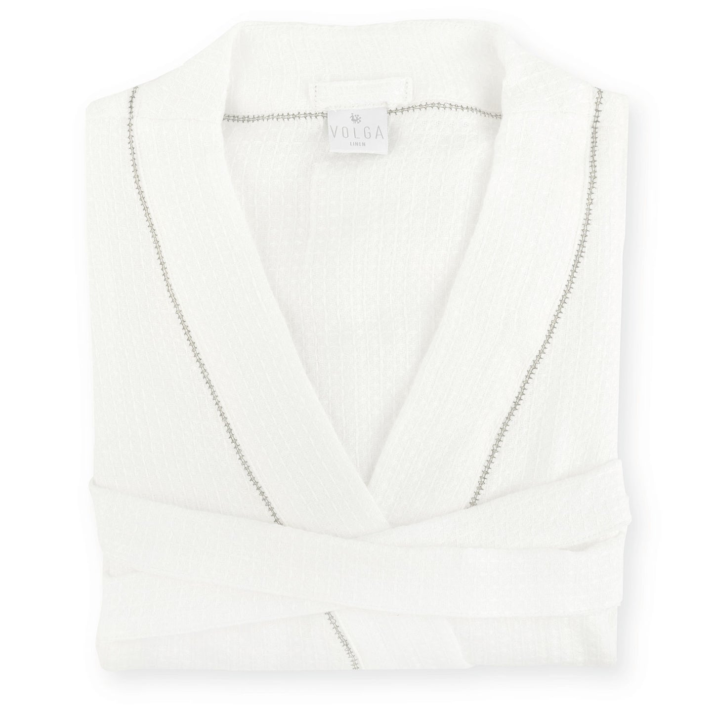 Personalised Two Initial Liège Robe in Ivory White Waffle with Olive Green Hemstitch