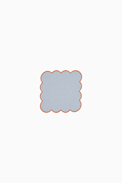 Zero-Waste Scalloped Linen Cocktail Napkins Sky Blue - Set of 4