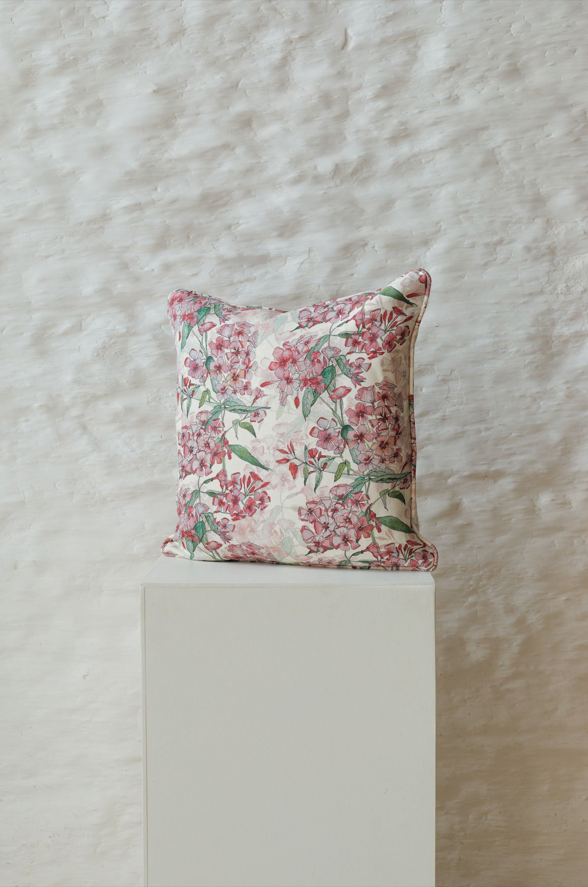 Square Pink Phlox Rows Cushion with Piping