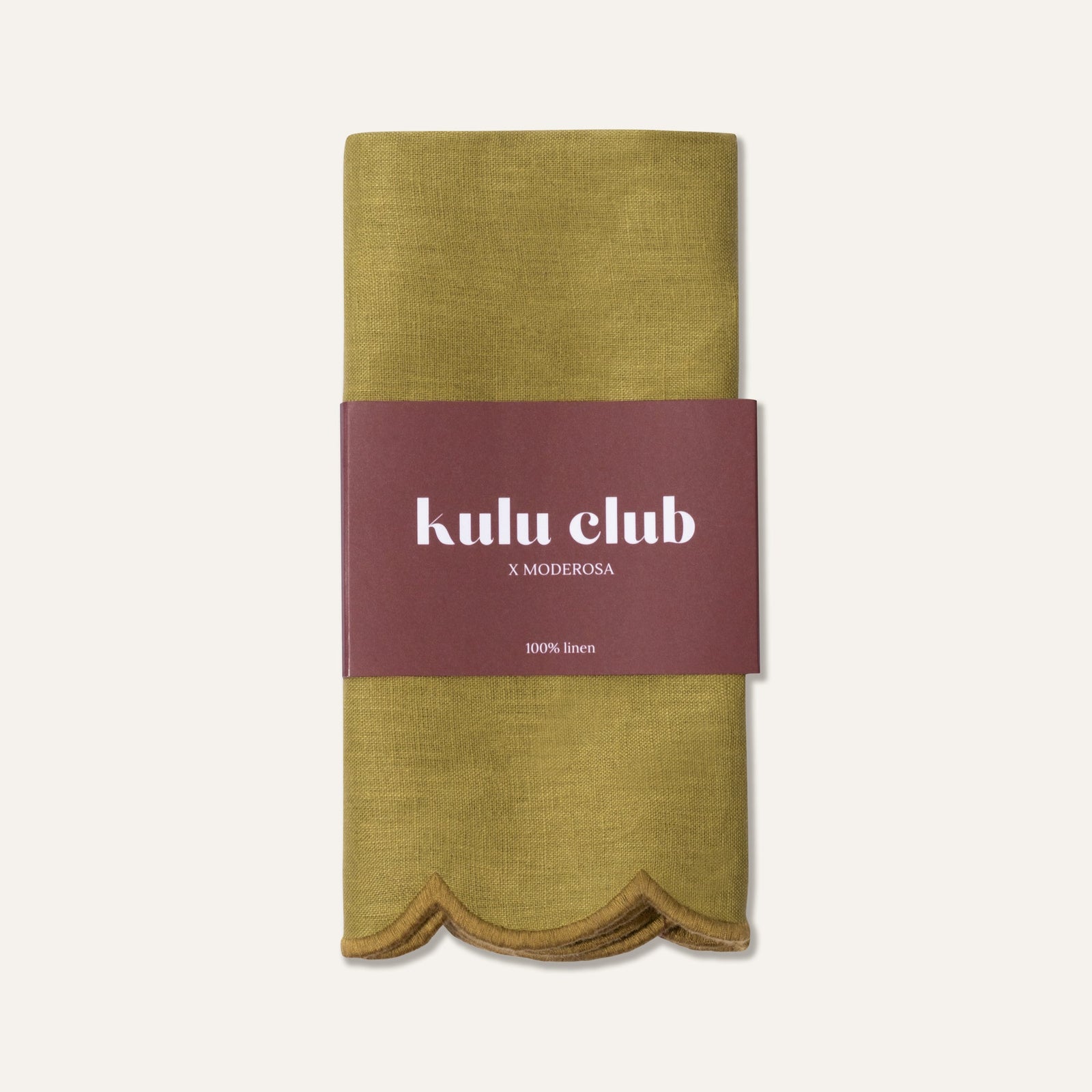 Scallop Linen Napkins Olive - Set of 2