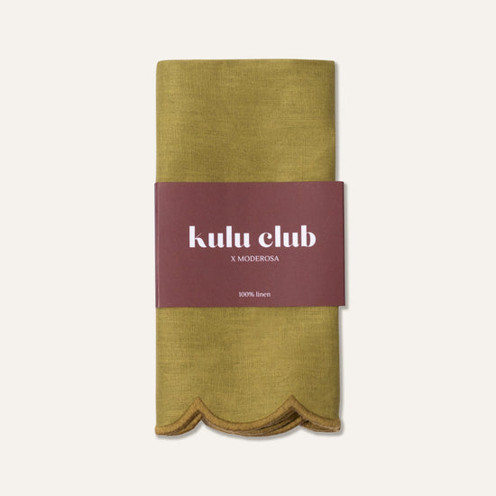 Scallop Linen Napkins Olive - Set of 2