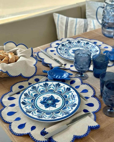 Gotas Placemat, Beige with Blue
