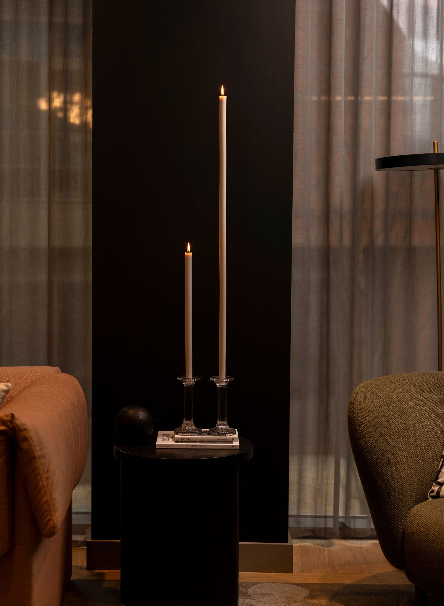 Soft Grey Tapered METRE Candle Pair