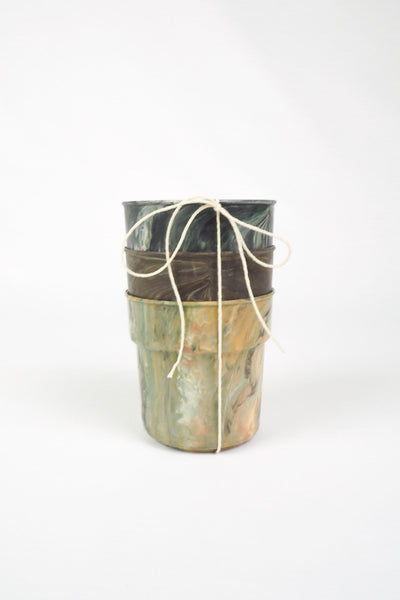 3 Vintage Marbled Plant Pots