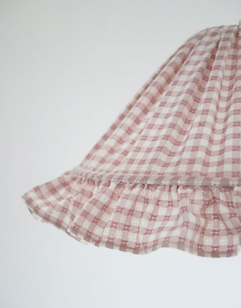 Conical Pendant Light With Ruffle Emilia “Petits Carreaux Rose”