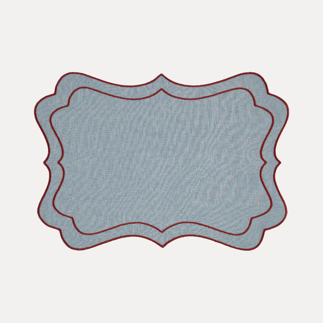 Brisa Placemat, Sky Blue with Burgundy