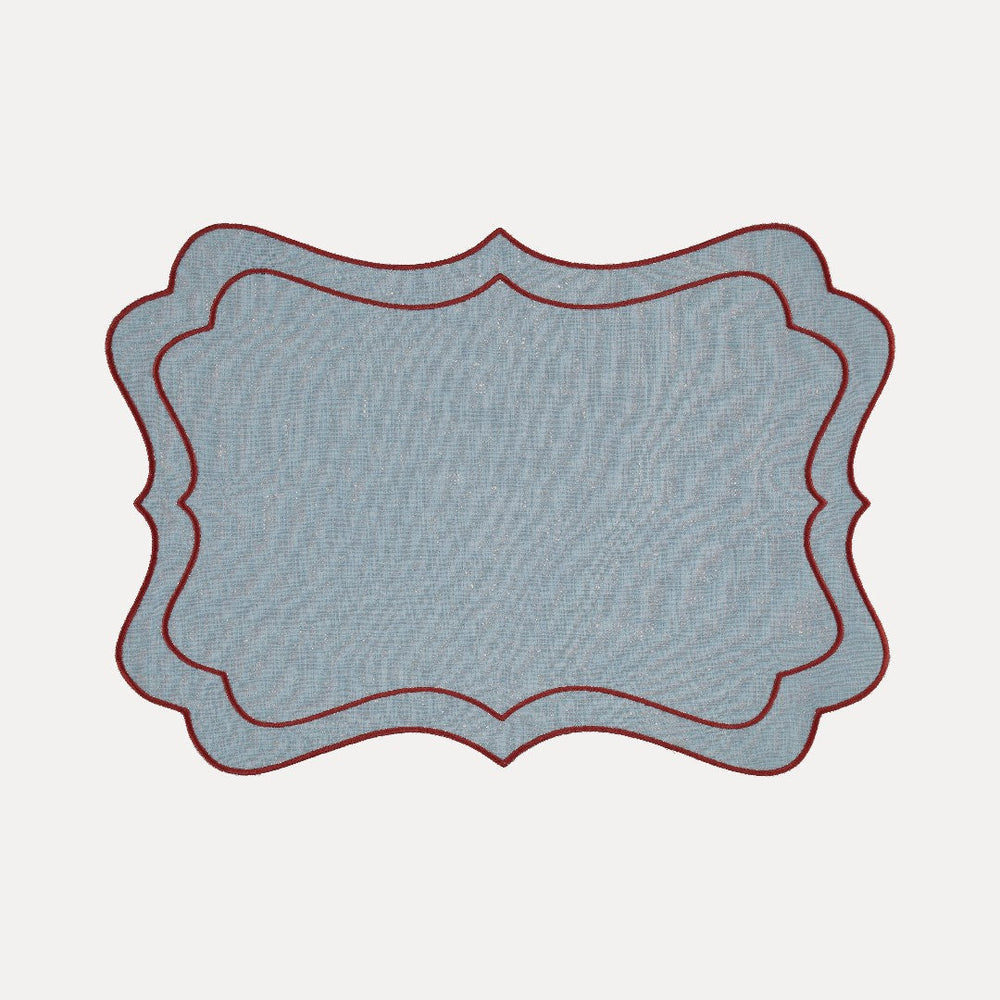 Brisa Placemat, Sky Blue with Burgundy