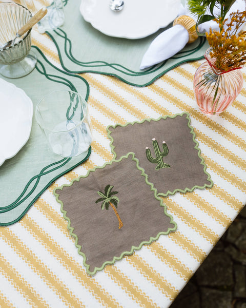 Scalloped Brown Cocktail Napkin with Cactus