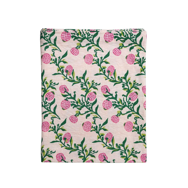 Rasa - Pure Linen Hand-Printed Table Runner - Pastel Pink