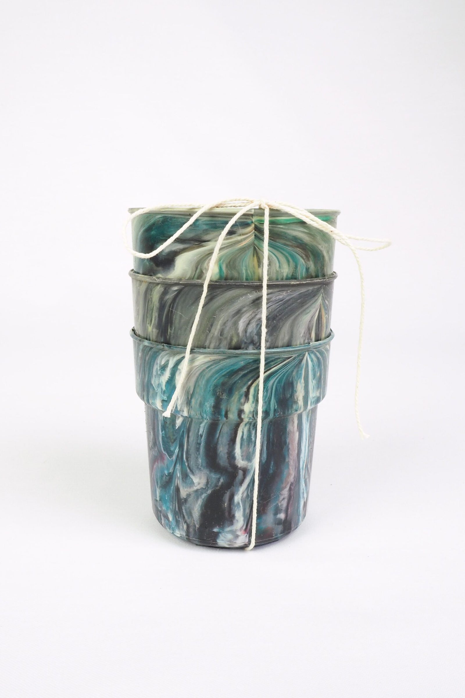 3 Vintage Marbled Plant Pots