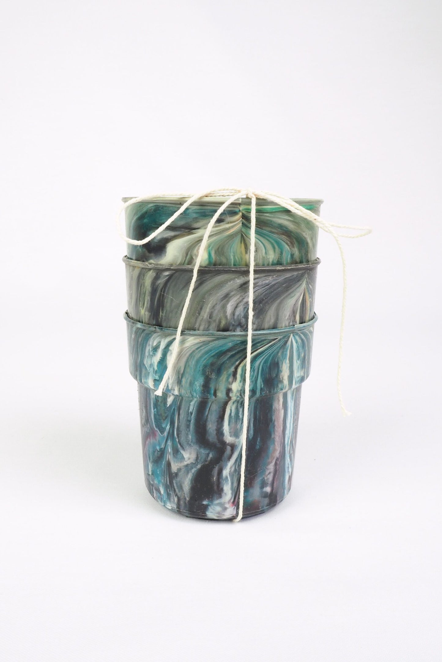 3 Vintage Marbled Plant Pots