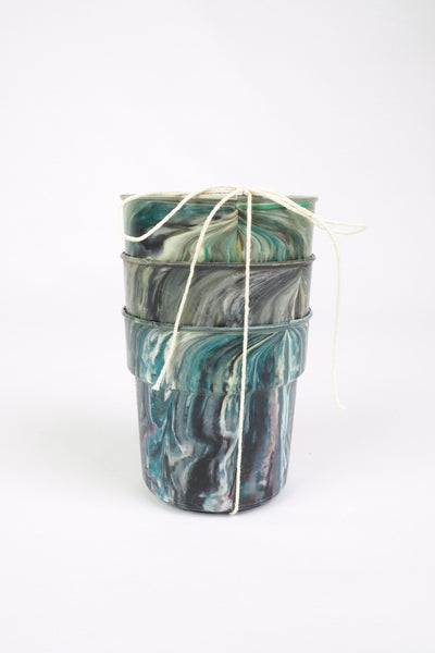 3 Vintage Marbled Plant Pots