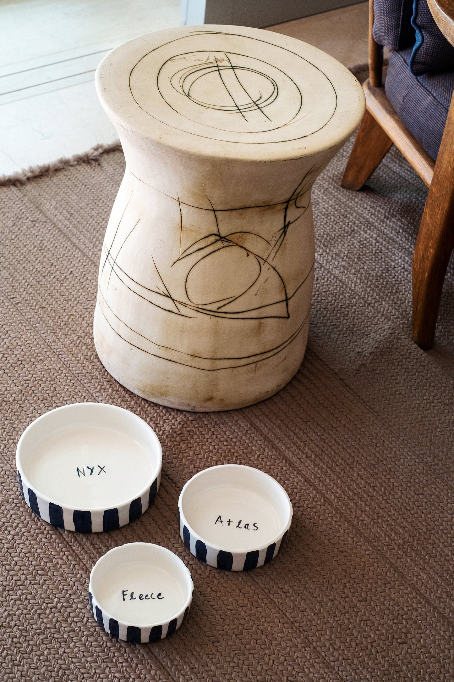 Black and White Striped Pet Bowl