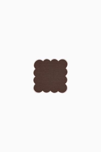 Zero-Waste Scalloped Linen Cocktail Napkins Chocolate - Set of 4