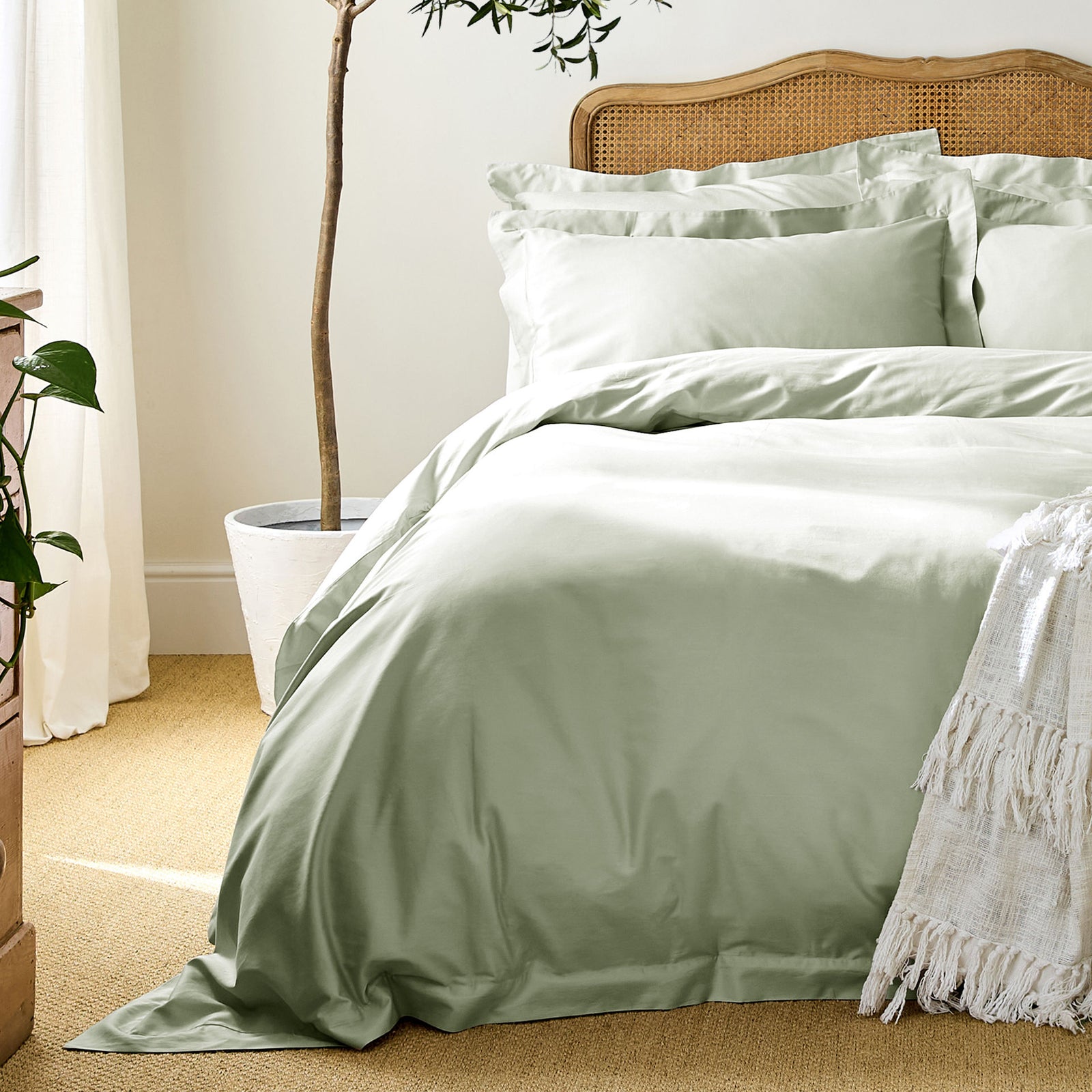 Luxury Organic Cotton Sage Green Edged Bedding Set