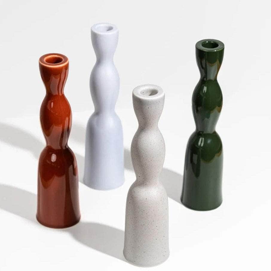 Dark Green Tall Wave Candleholder