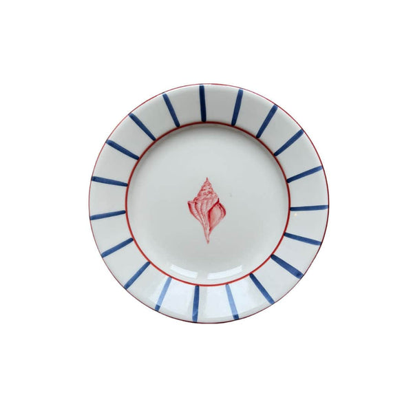 Sveva's Home Ceramic Seashell Red and Blue Big and Small Dining Plates Set of 4