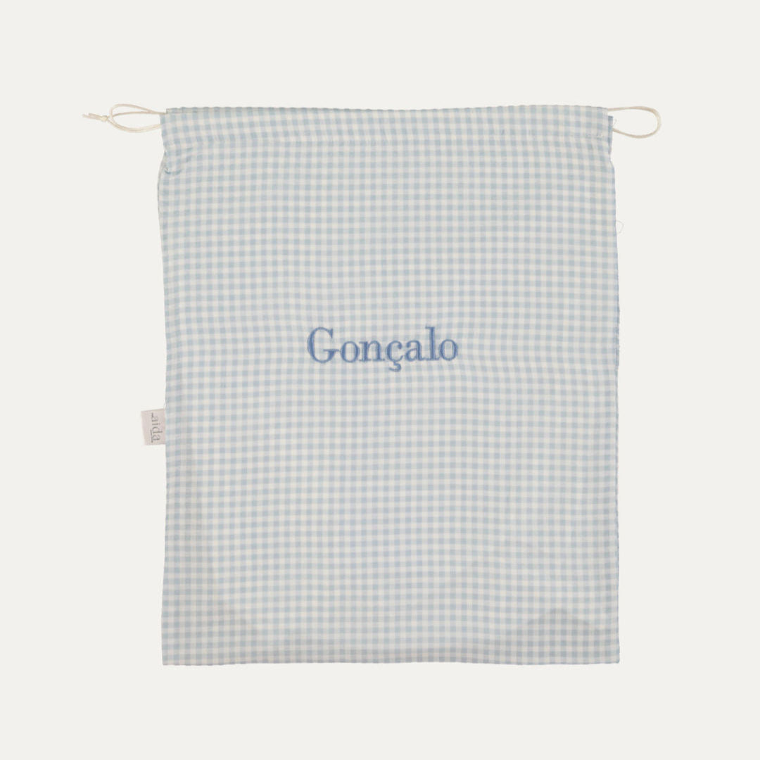 Personalised Blue Gingham Drawstring Bag