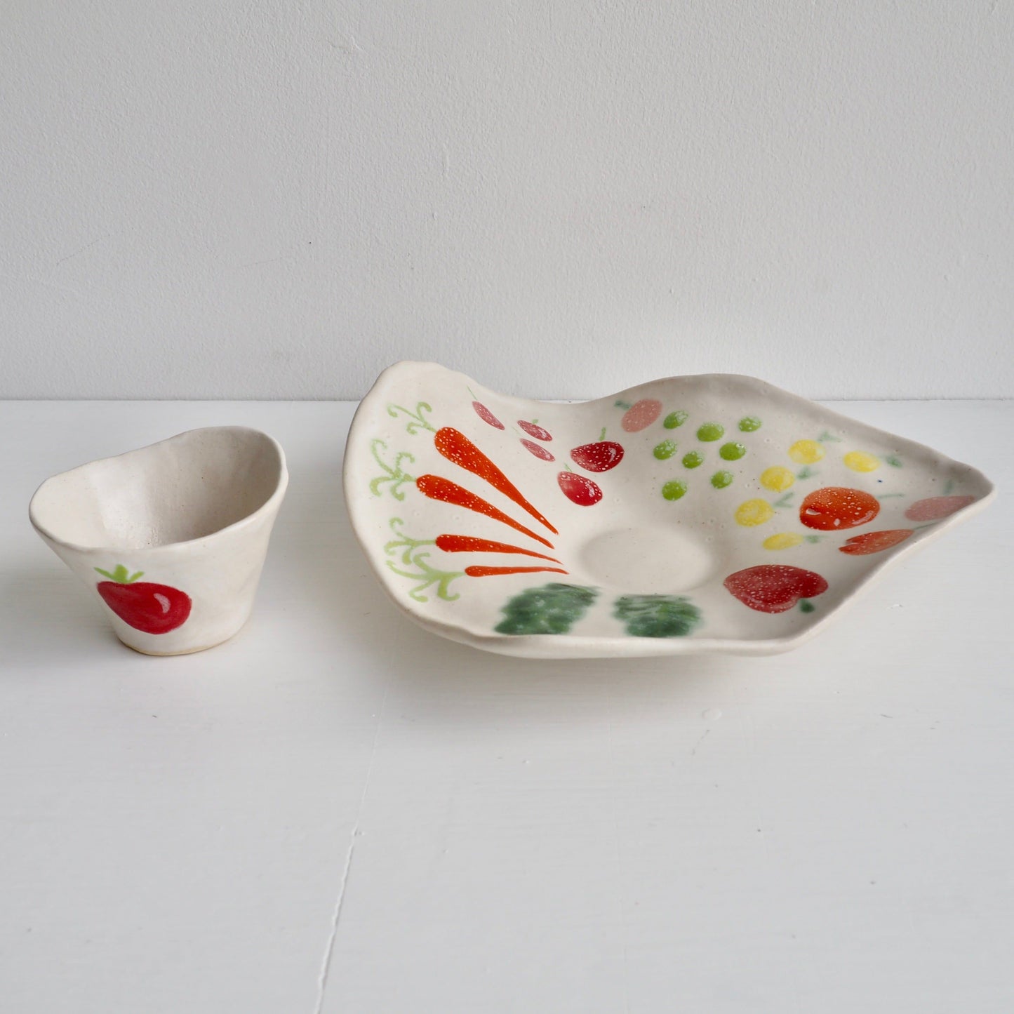 Handmade Ceramic Vegetables Crudites Platter and Bowl Set