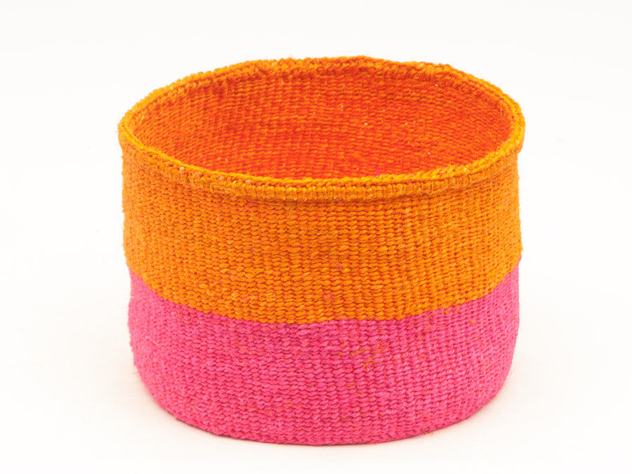 KALI: Orange & Neon Pink Duo Colour Block Woven Basket