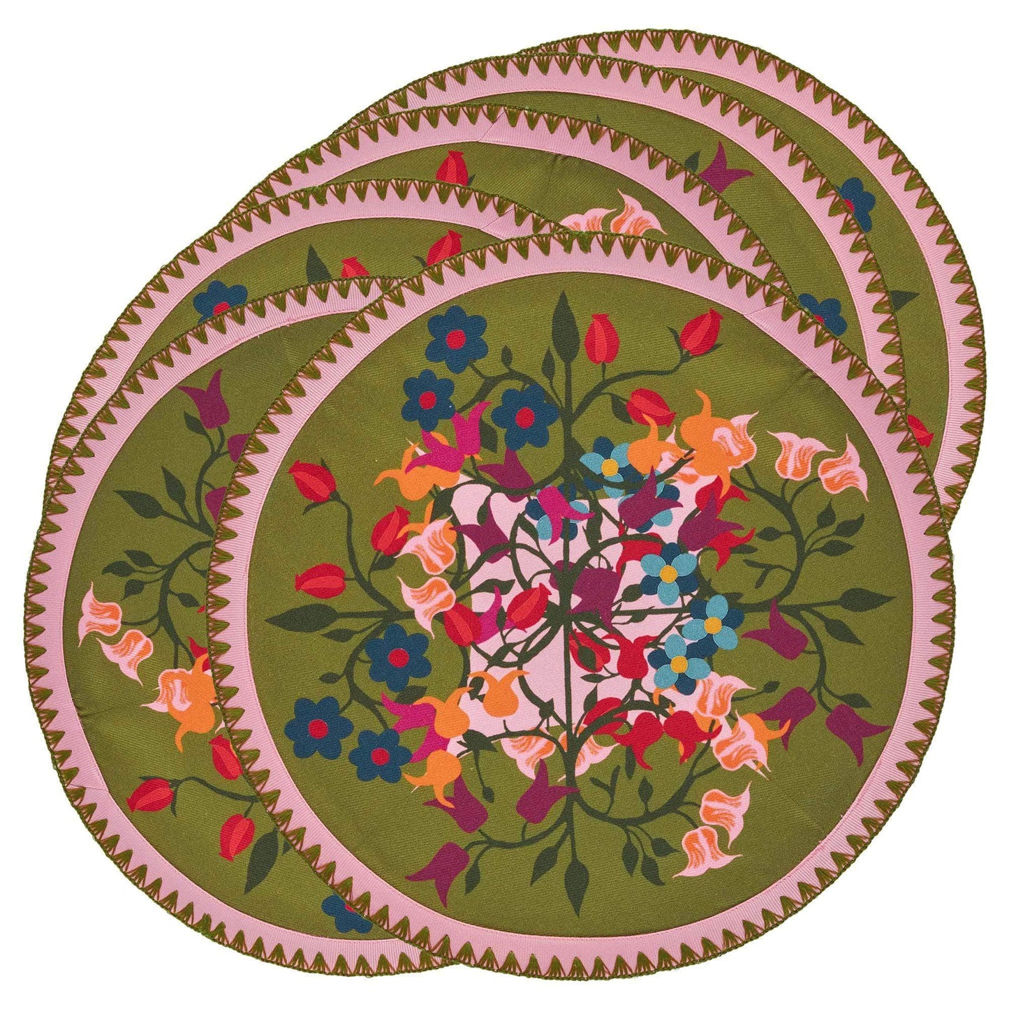 6 Round Placemats Blumen Green