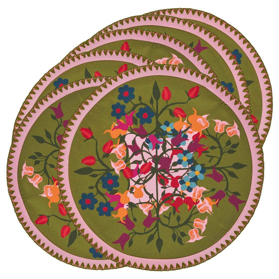 6 Round Placemats Blumen Green