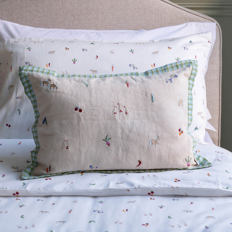 Embroidered Linen Scatter Cushion - Little Farm