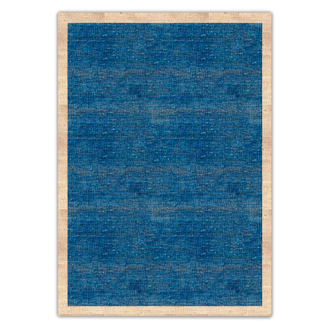 Sky Blue with Cream Border Flatweave Rug