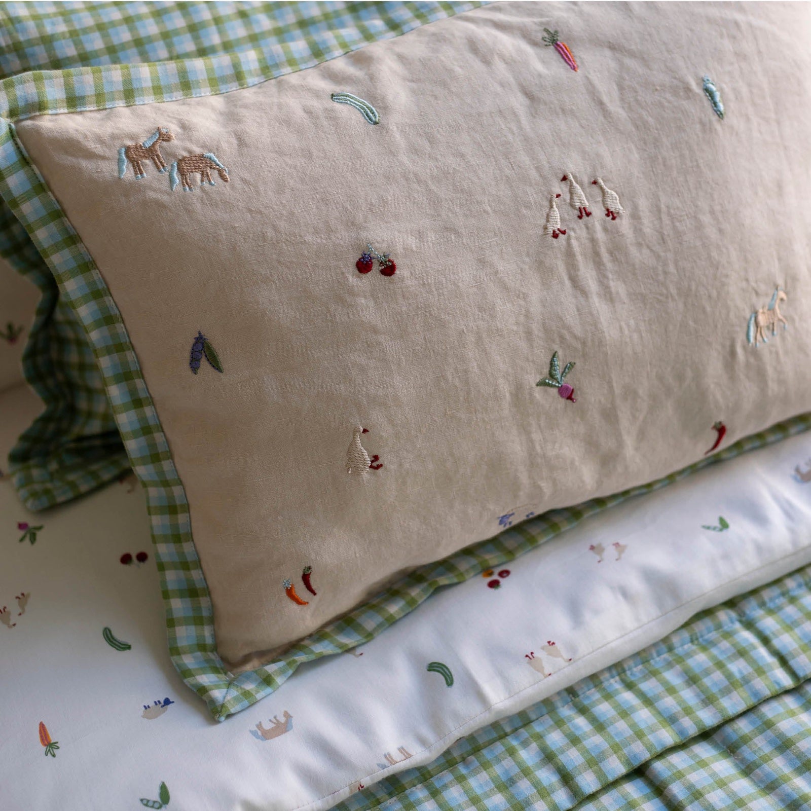 Embroidered Linen Scatter Cushion - Little Farm