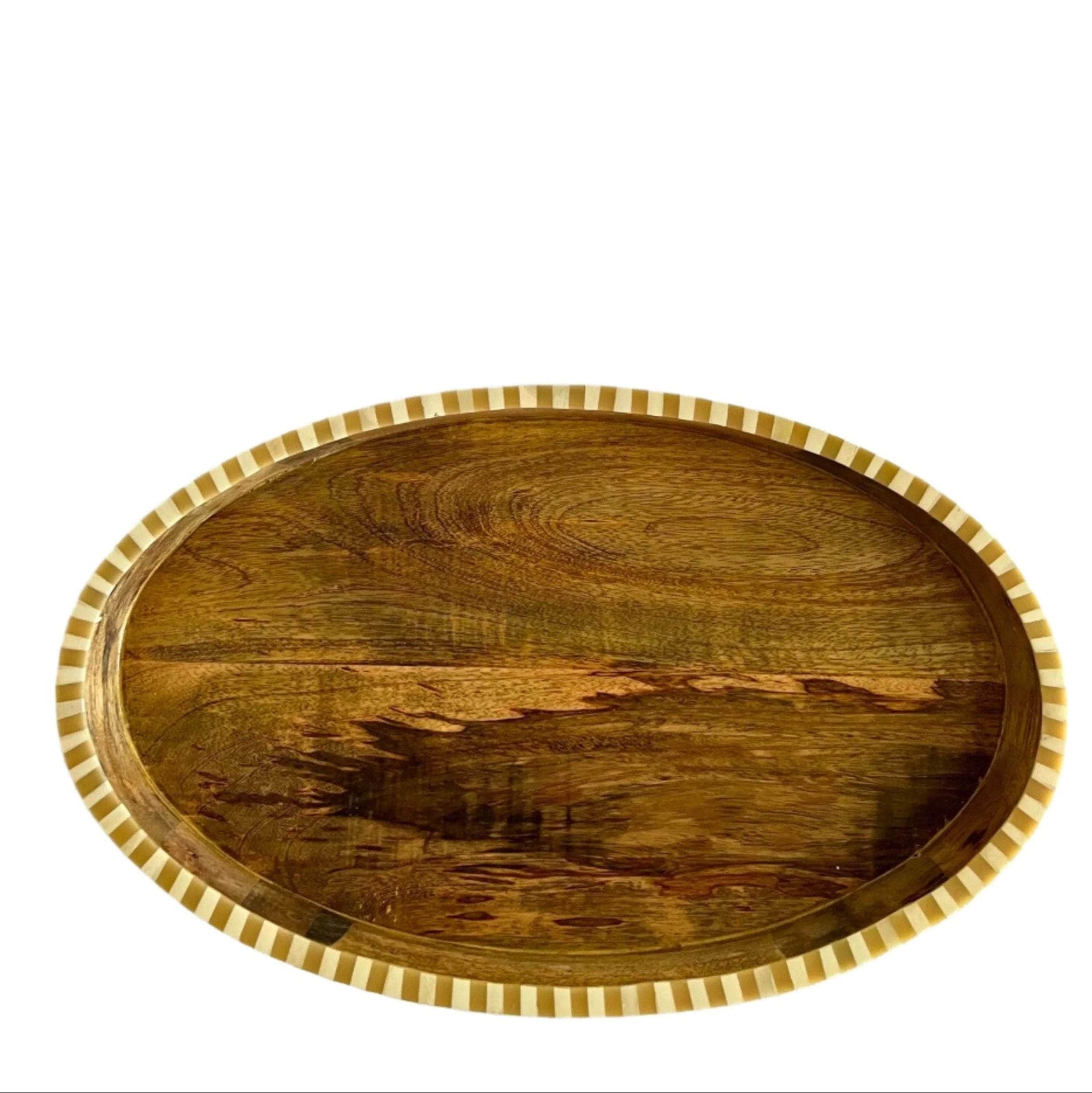 Oval Inlay Tray | Large | Beige | Striped