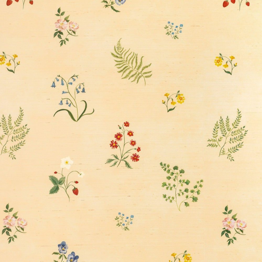 Herbarium Wildflower Grasscloth Wallpaper - Blush