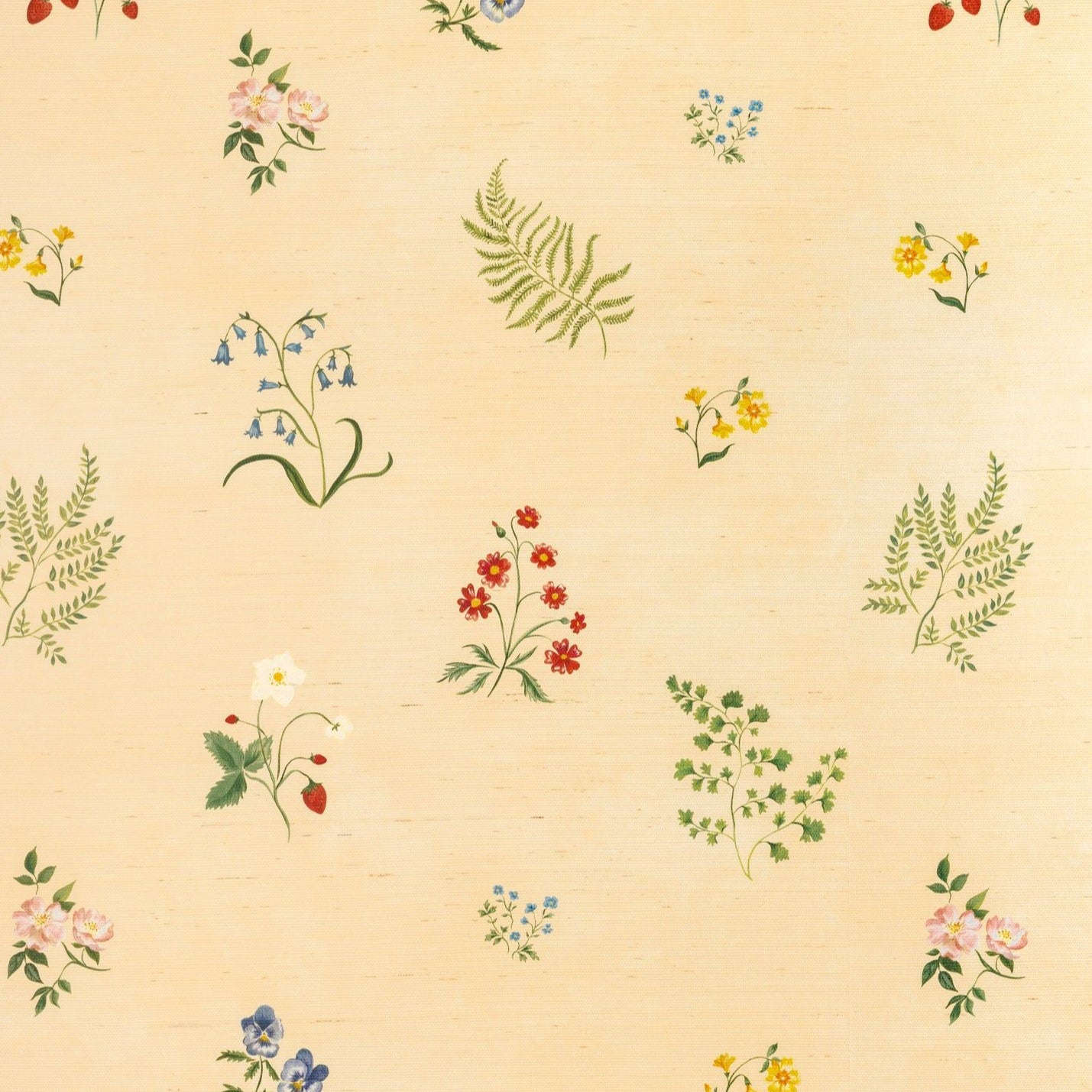 Herbarium Wildflower Grasscloth Wallpaper - Blush