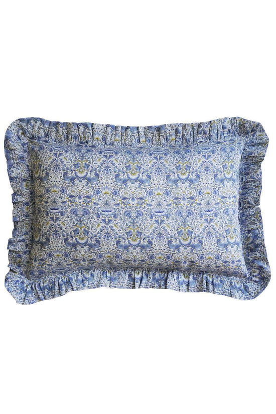 Oblong Ruffle Cushion Made With Liberty Fabric Lodden China Blue