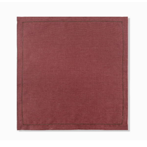 Set of Marsala Napkins with Fern Green Hemstitch