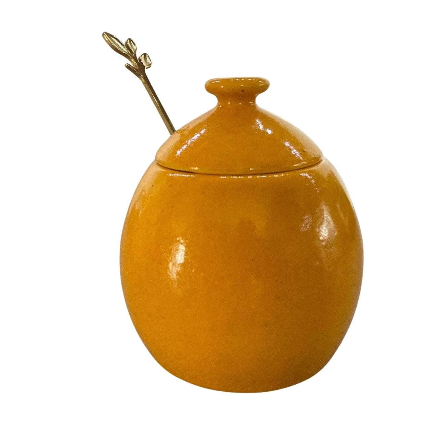 Sugar Bowl with Spoon - Yellow Glaze