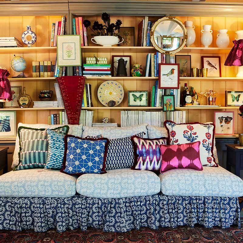 Cushion Brushed Fringe Dianthus and Silk in Indigo Iron and Marigold