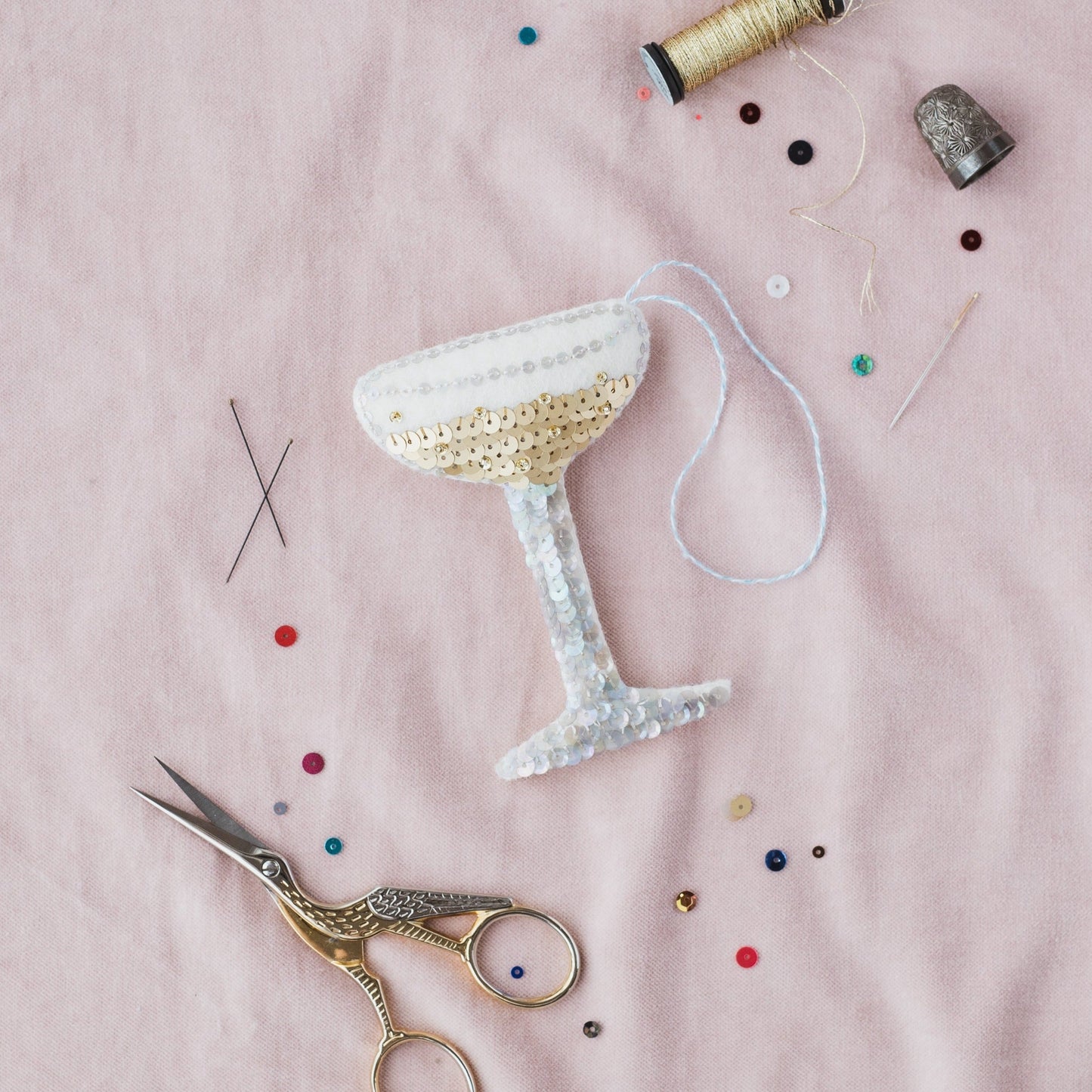 Champagne Coupe Sequin Hanging Ornament
