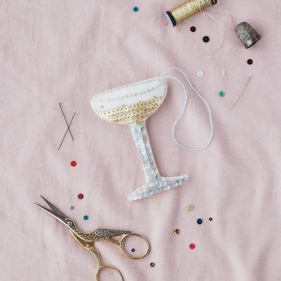 Champagne Coupe Sequin Hanging Ornament