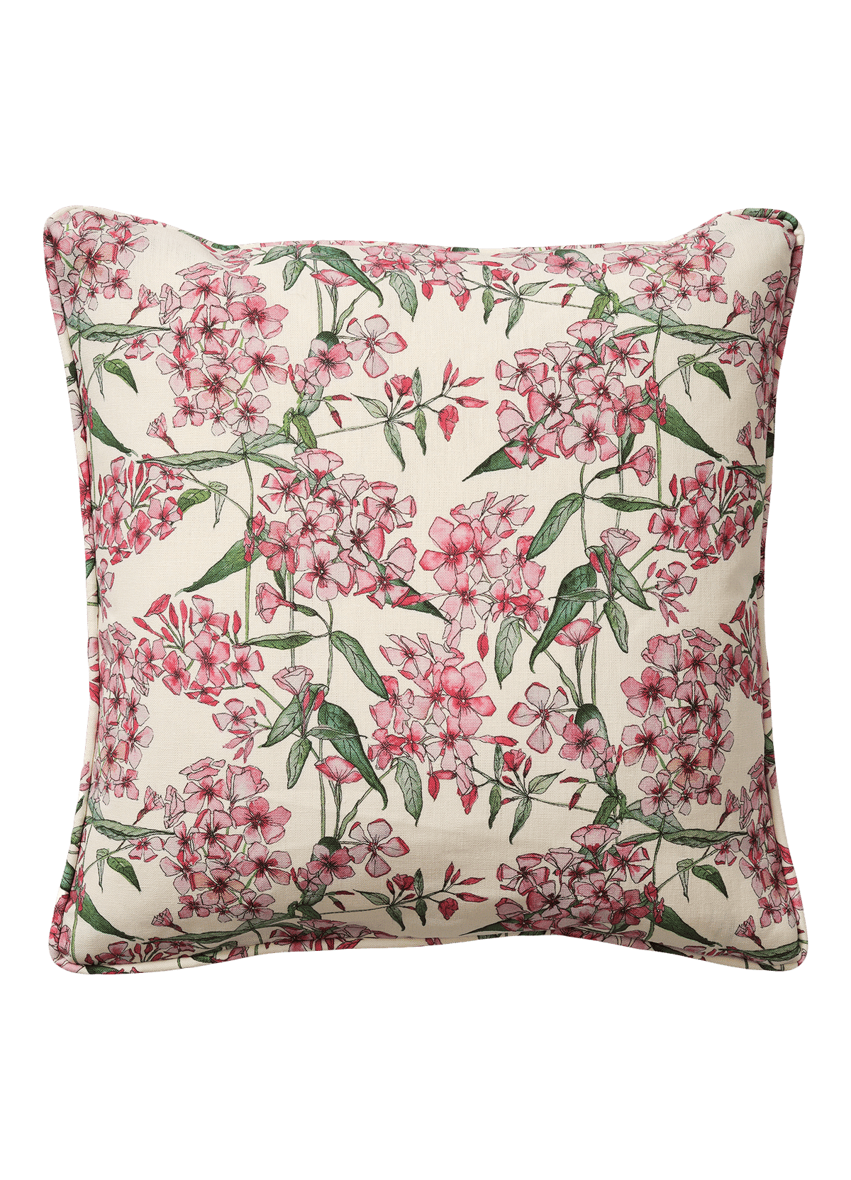 Square Pink Phlox Cushion with Piping