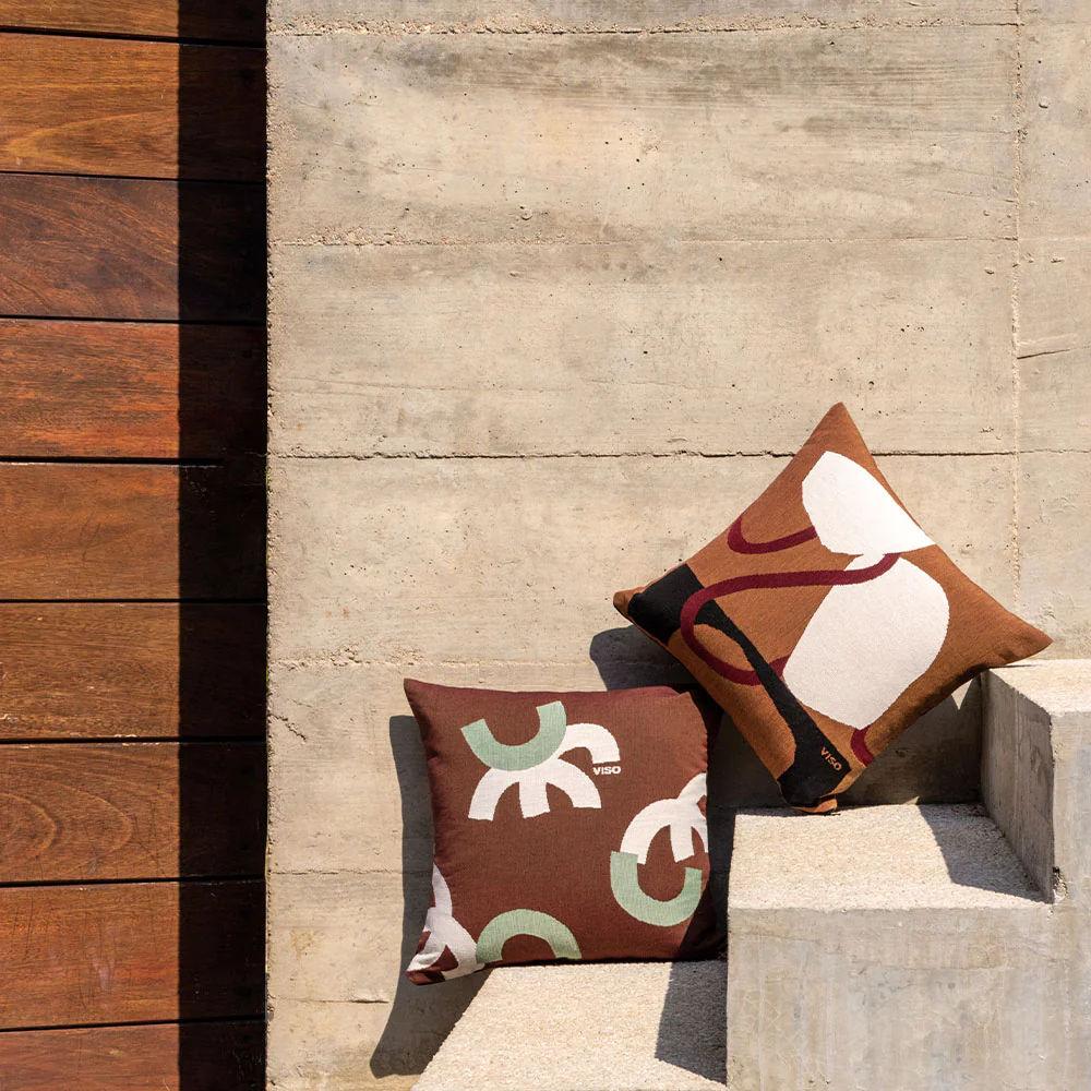 Viso Tapestry Pillow Cream, Brown and Mint Abstract Pattern