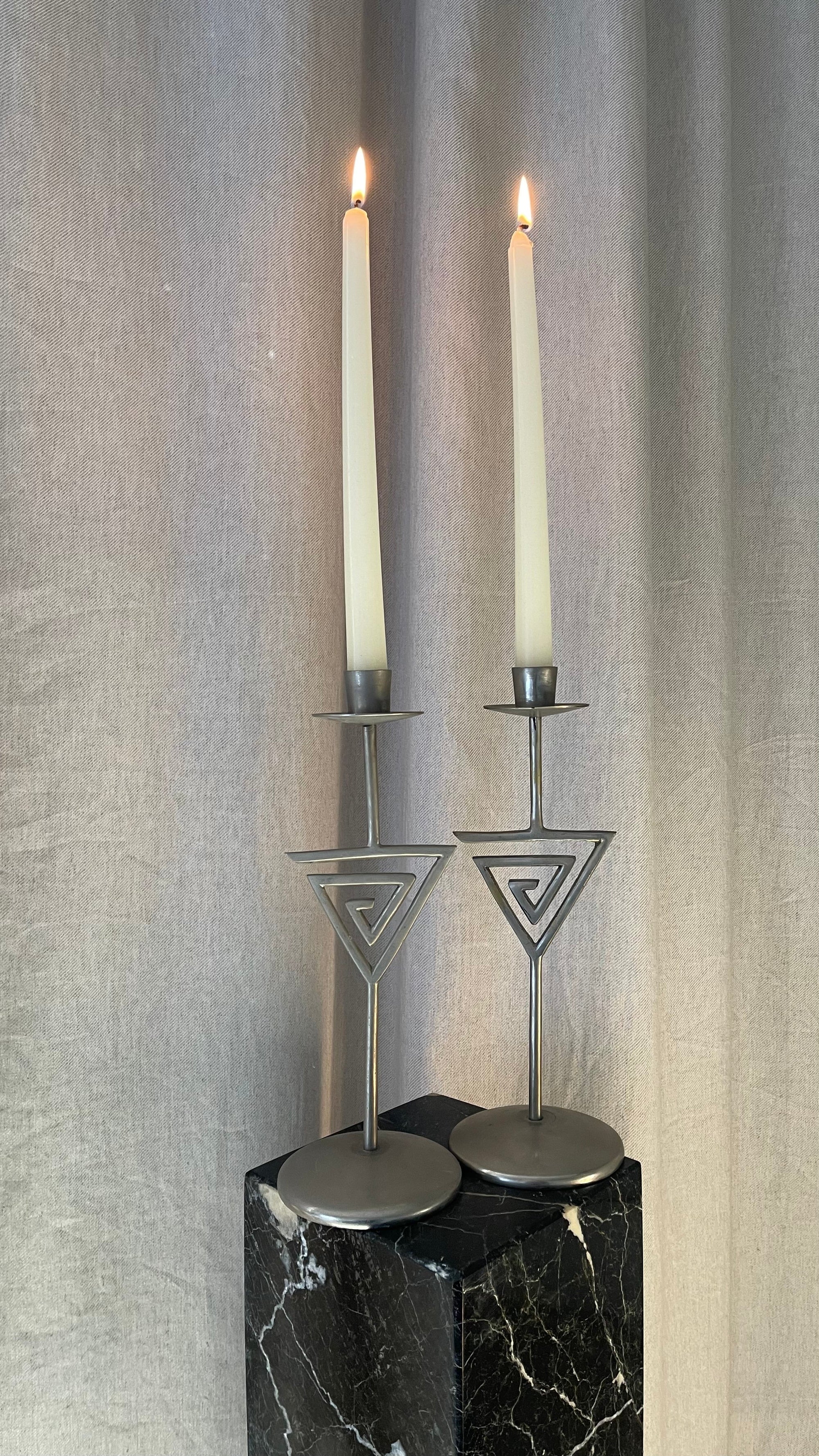 Pair Of Chrome Sprial Metal Vintage 1980s Candle Holders