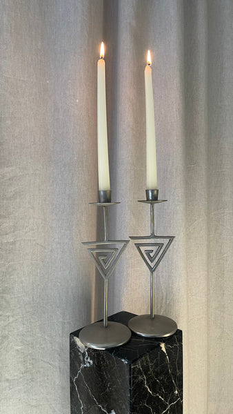 Pair Of Chrome Sprial Metal Vintage 1980s Candle Holders