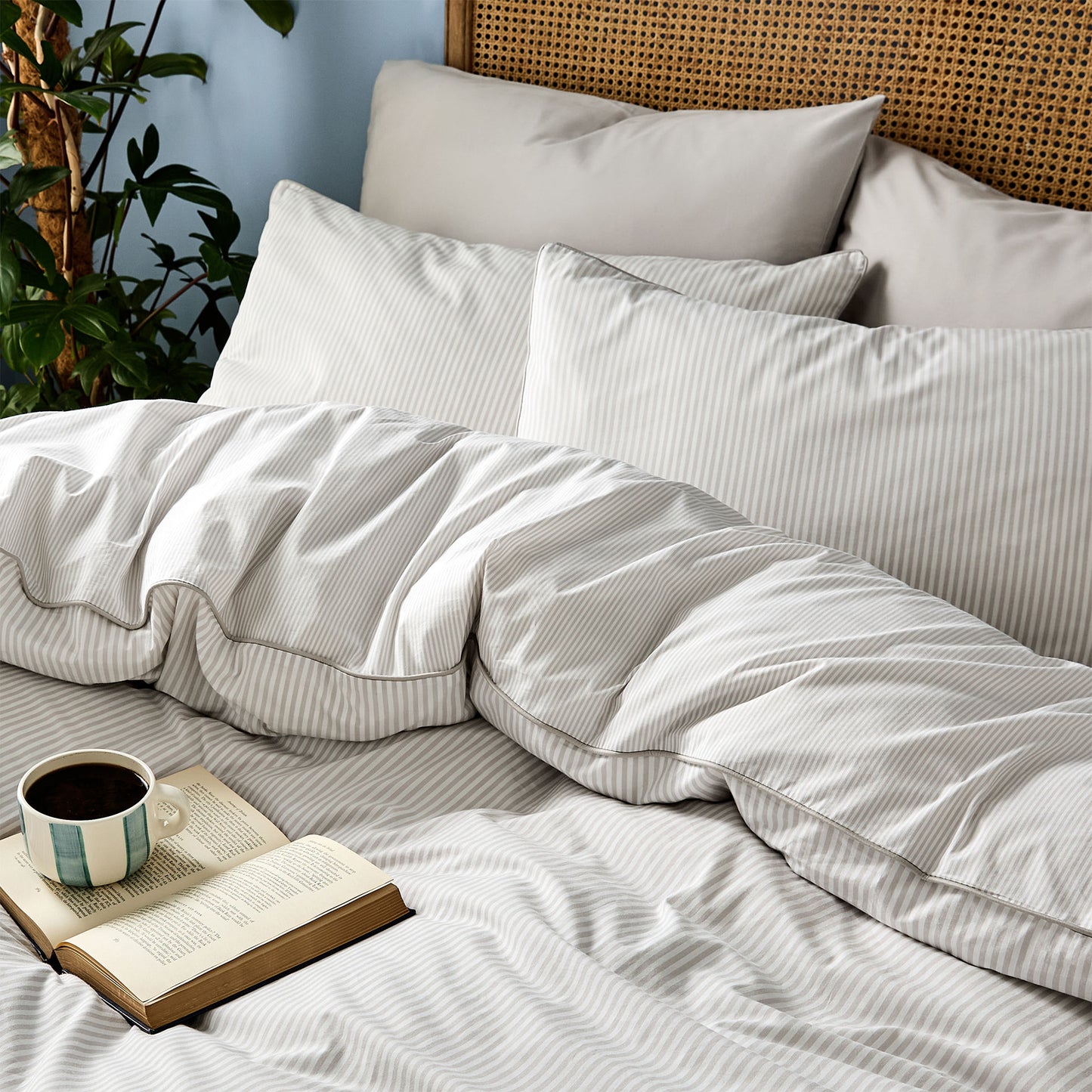 Luxury Organic Cotton Dove Grey Striped Duvet Cover